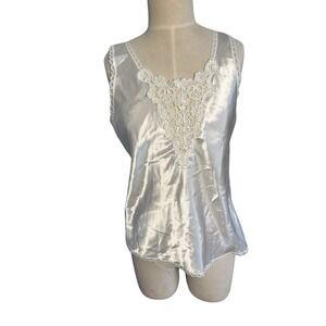 Vintage Cinema Etoile Lingerie Women's M Satin Top Eyelet Lace Ivory Sleep Top